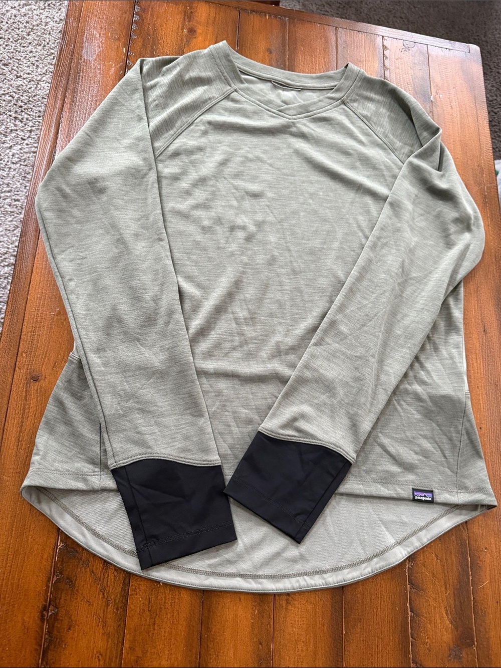 Patagonia Long-Sleeve Crew Shirt in Olive Green with Black Cuffs